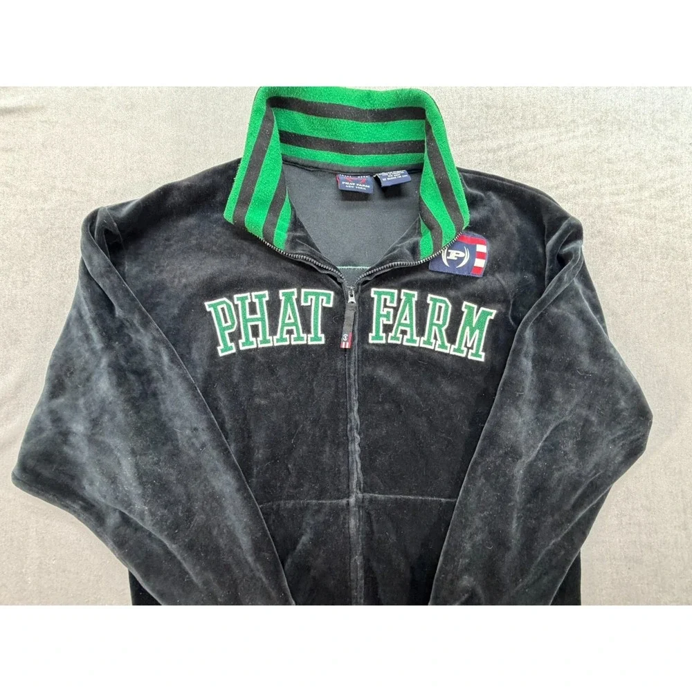 Youth Phat Farm Zip Up Jacket Black Green Size Large 14/16